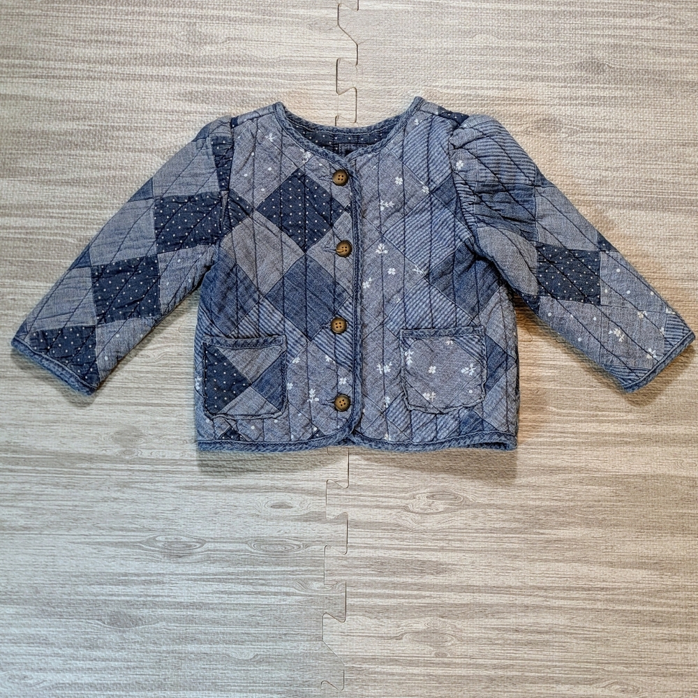 Vintage Kids Gap Quilted Patchwork Light Blue Denim Jacket/Coat, Cotton, EUC, 2T